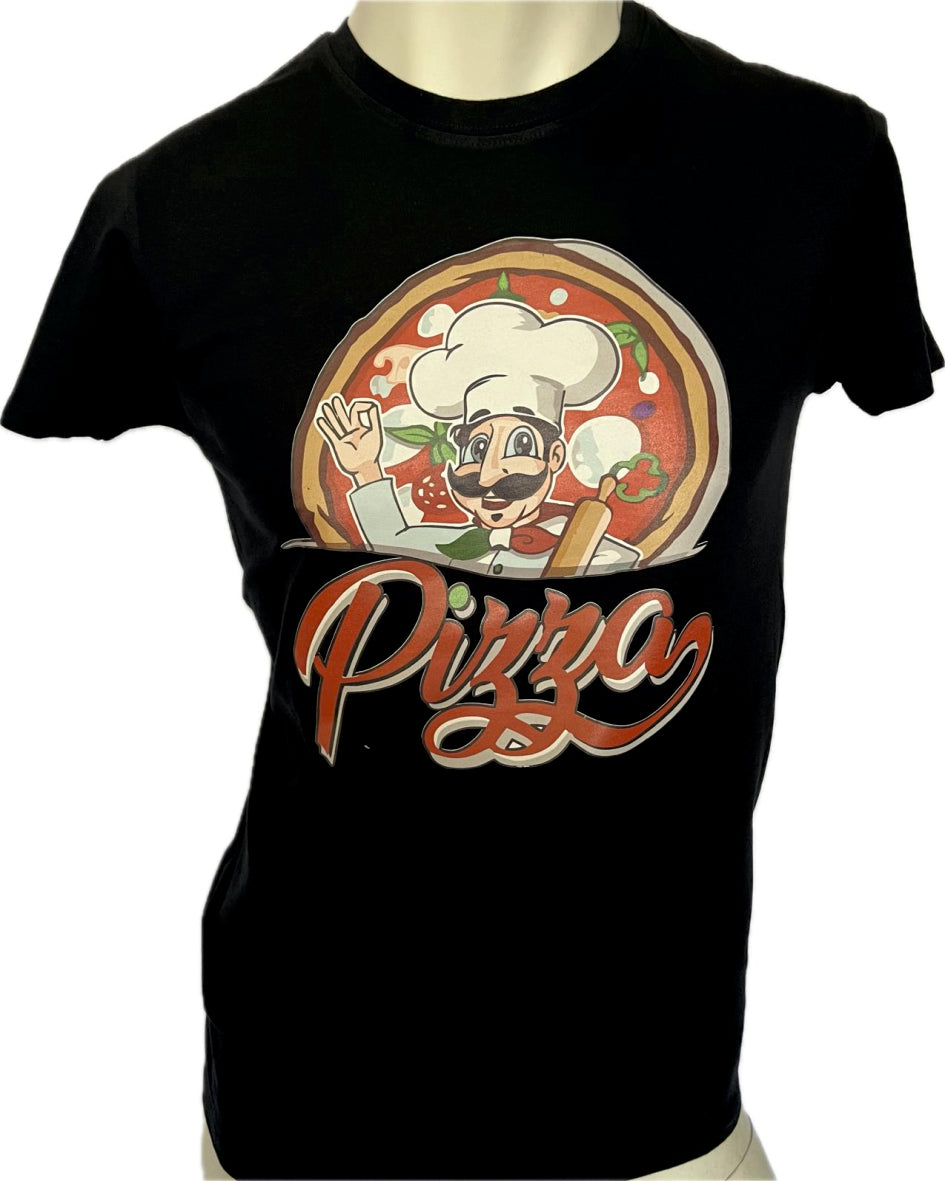 T-Shirt Stampa Pizza Con Baffi