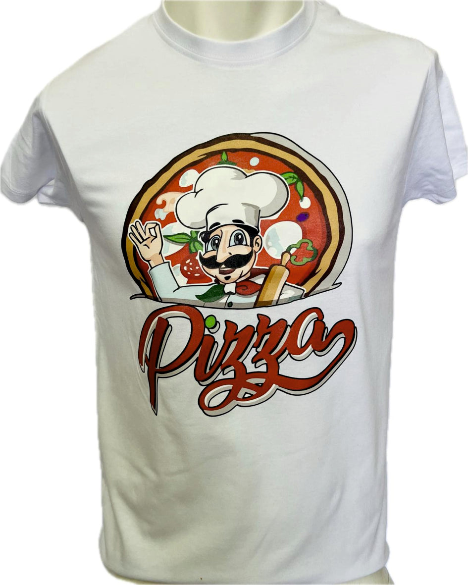 PIZZA PRINT T-SHIRT WITH MUSTACHE